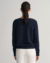 Textured sweater met boothals van katoen