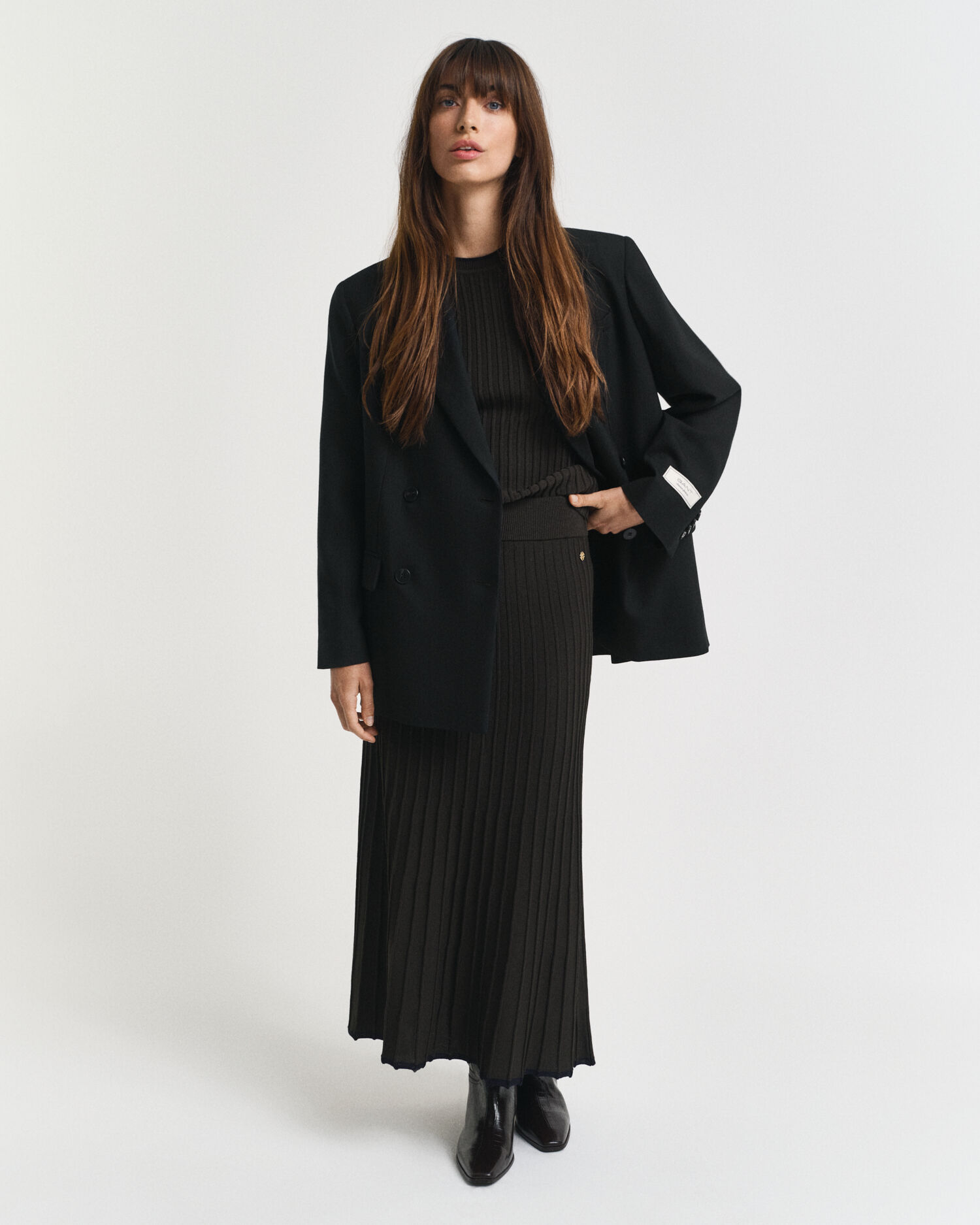 Contrast ribgebreide rok