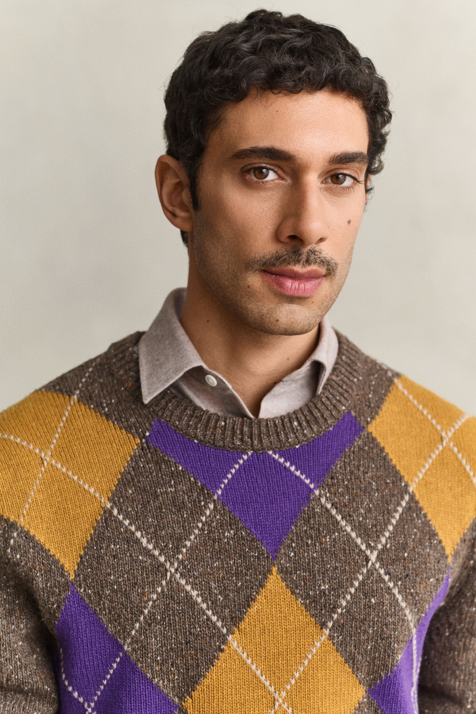 Argyle-trui met ronde hals, wol met kleuraccent