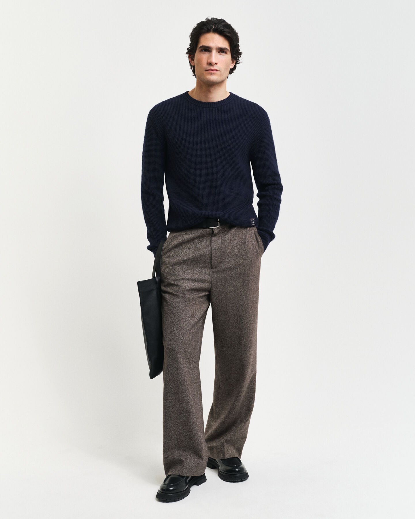 Trui met ronde hals van getextureerde wolmix