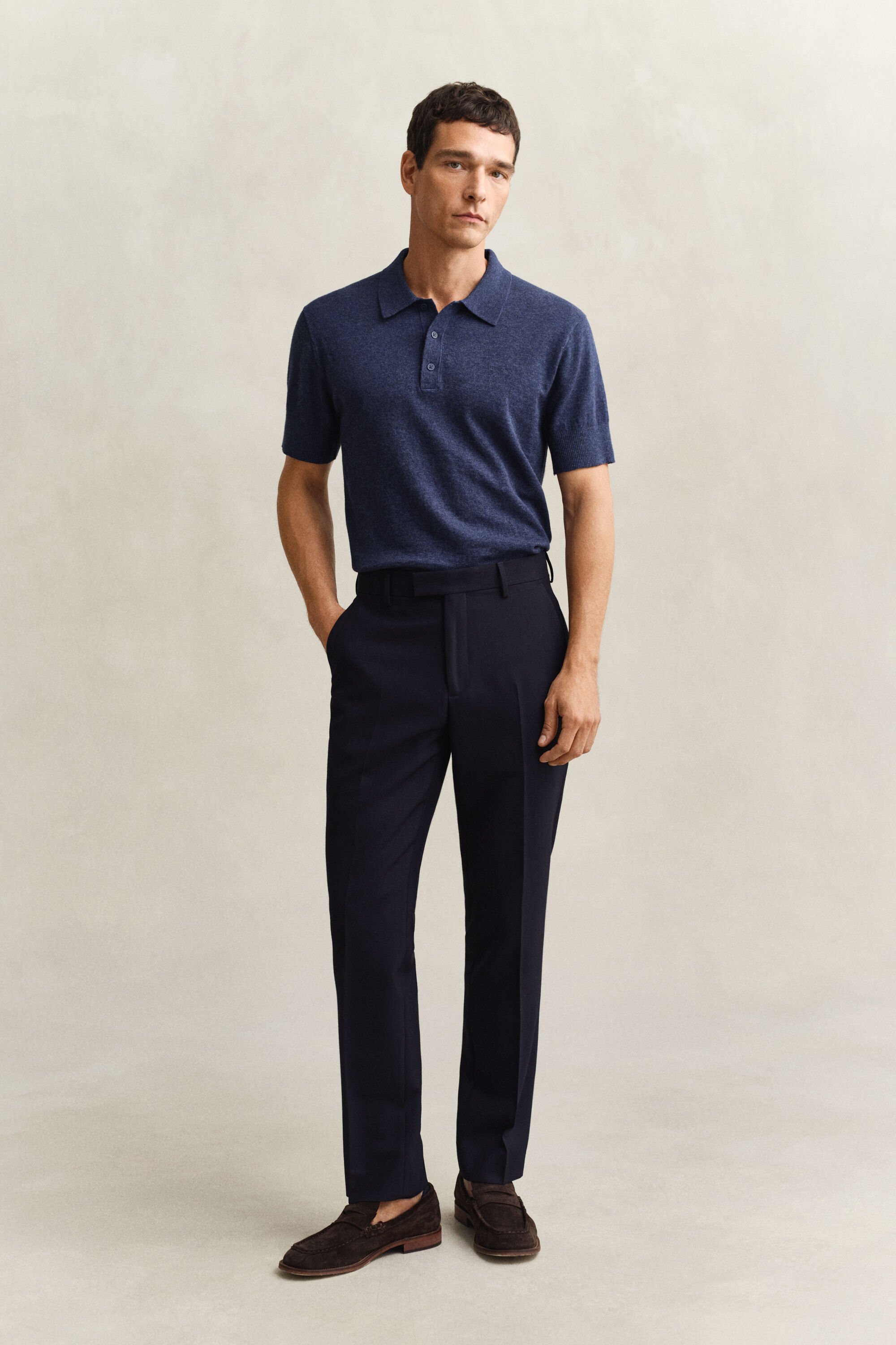 Polotrui met korte mouwen van ruwe katoenmix