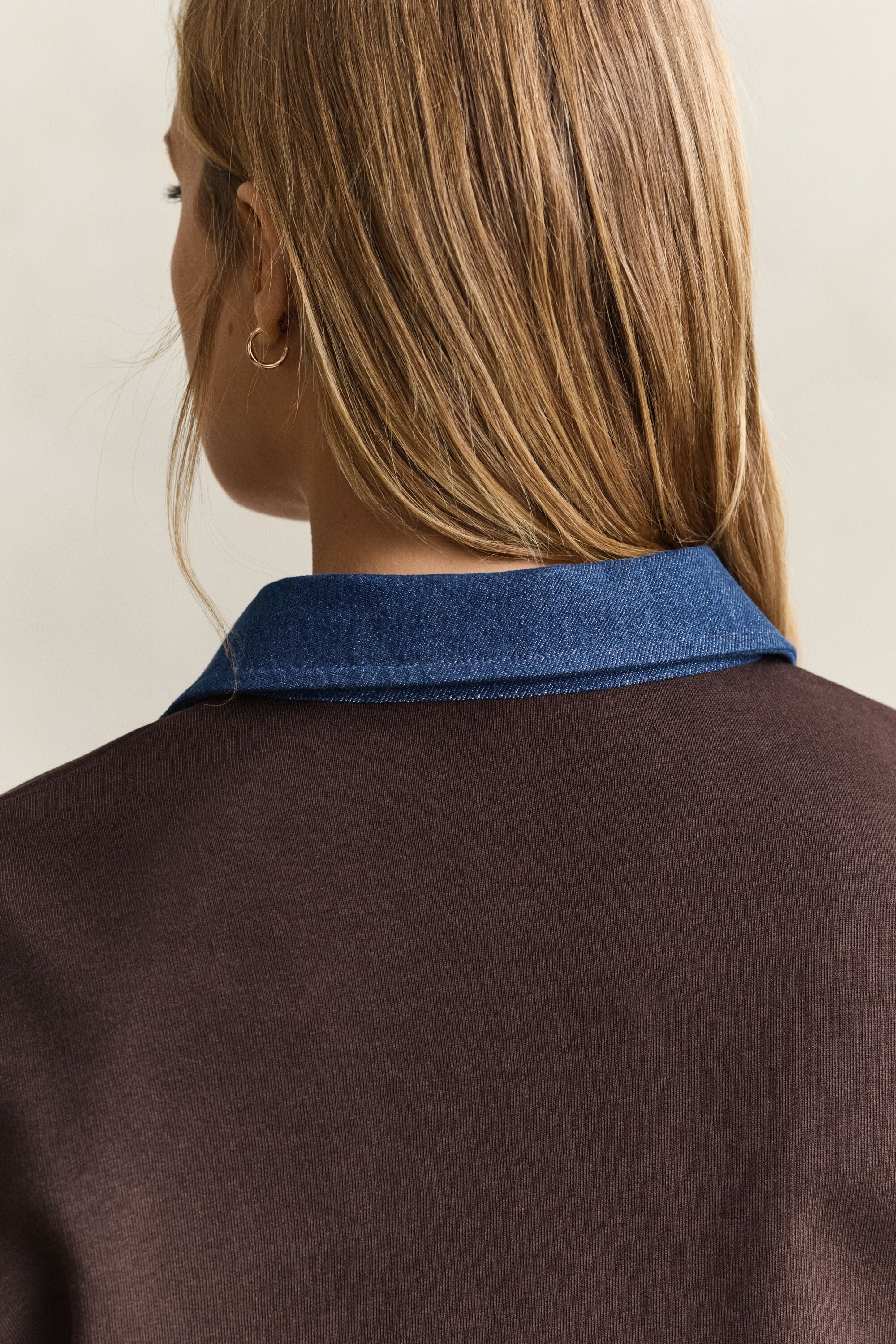 Heavy Rugger met denim kraag