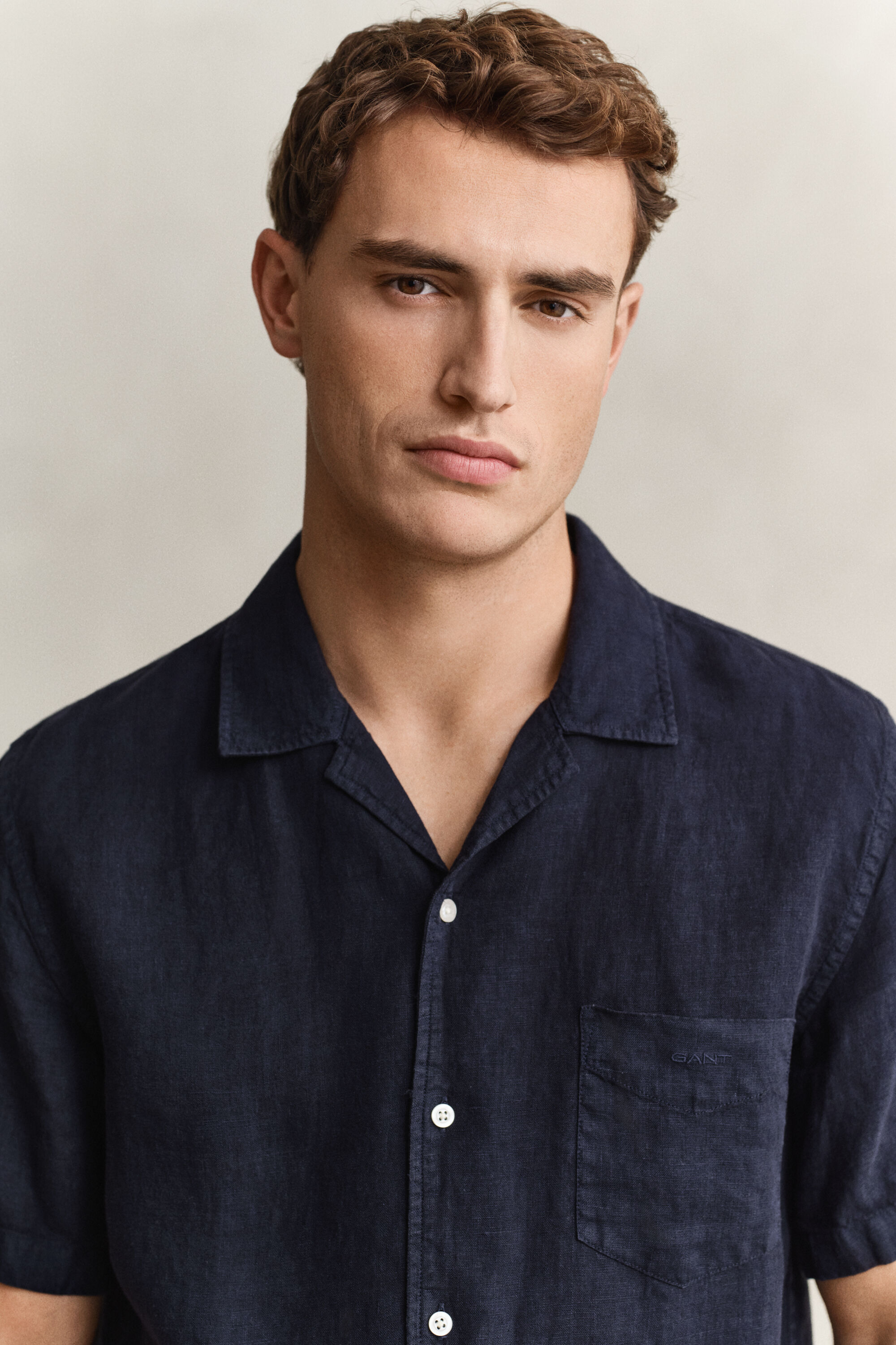 Linnen overoverhemd met korte mouwen