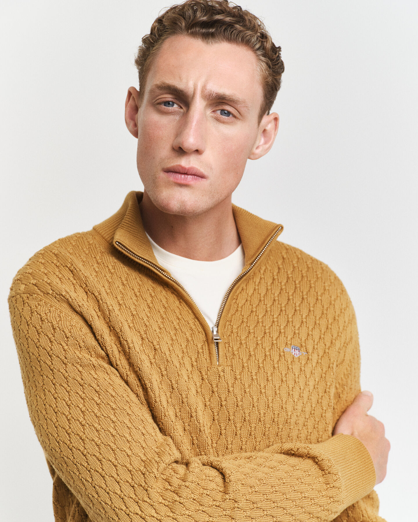 Katoenen Textured sweater met korte rits