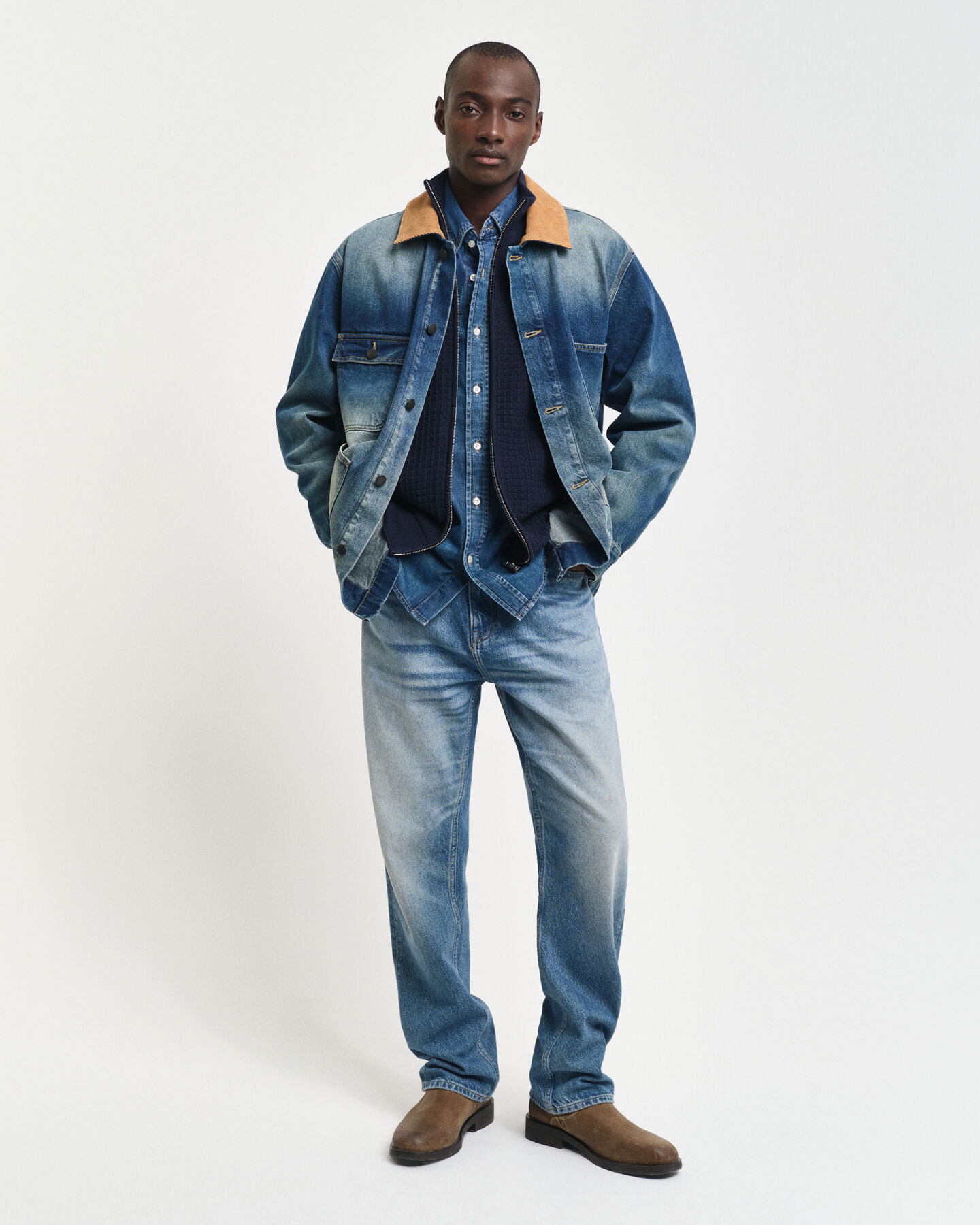 Katoenen vest met ritssluiting en textuur