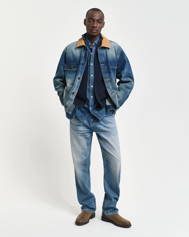 Katoenen vest met ritssluiting en textuur