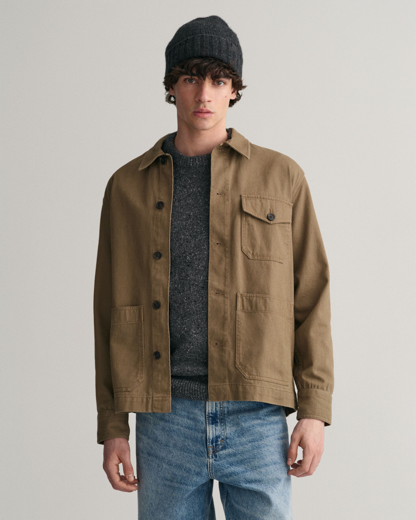 Overshirt van geborstelde keper