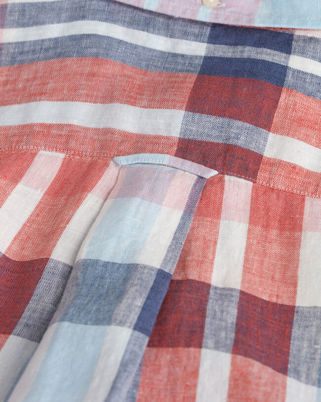 Regular Fit linnen overhemd met korte mouwen en madrasruit