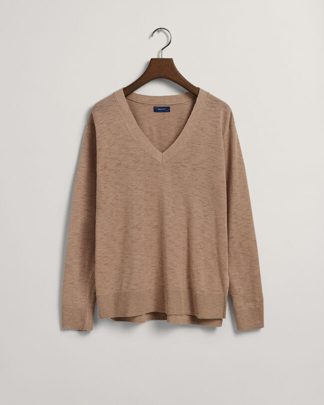 Trui met V-hals van linnenmix