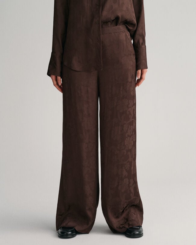 Jacquard broek met wijde pijp en kant