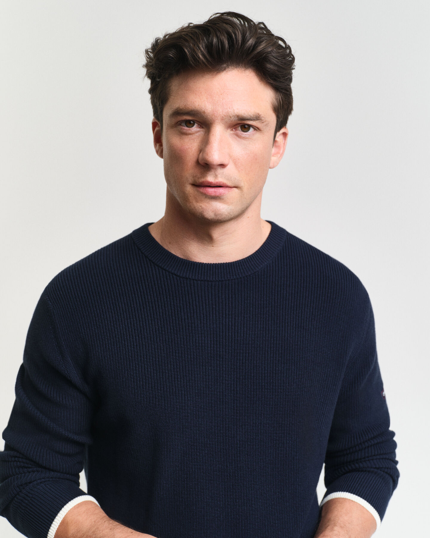 Geribde katoenen trui met ronde hals