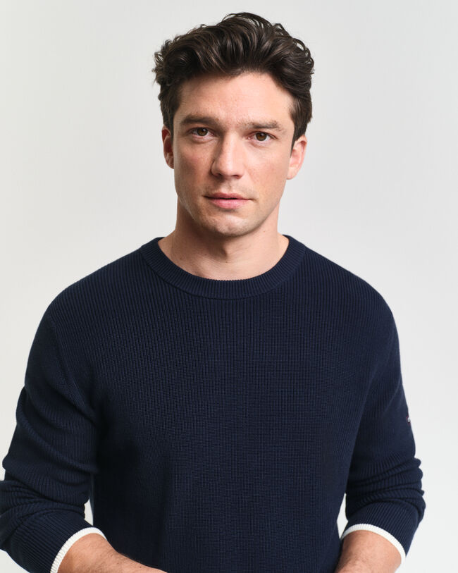 Geribde katoenen trui met ronde hals