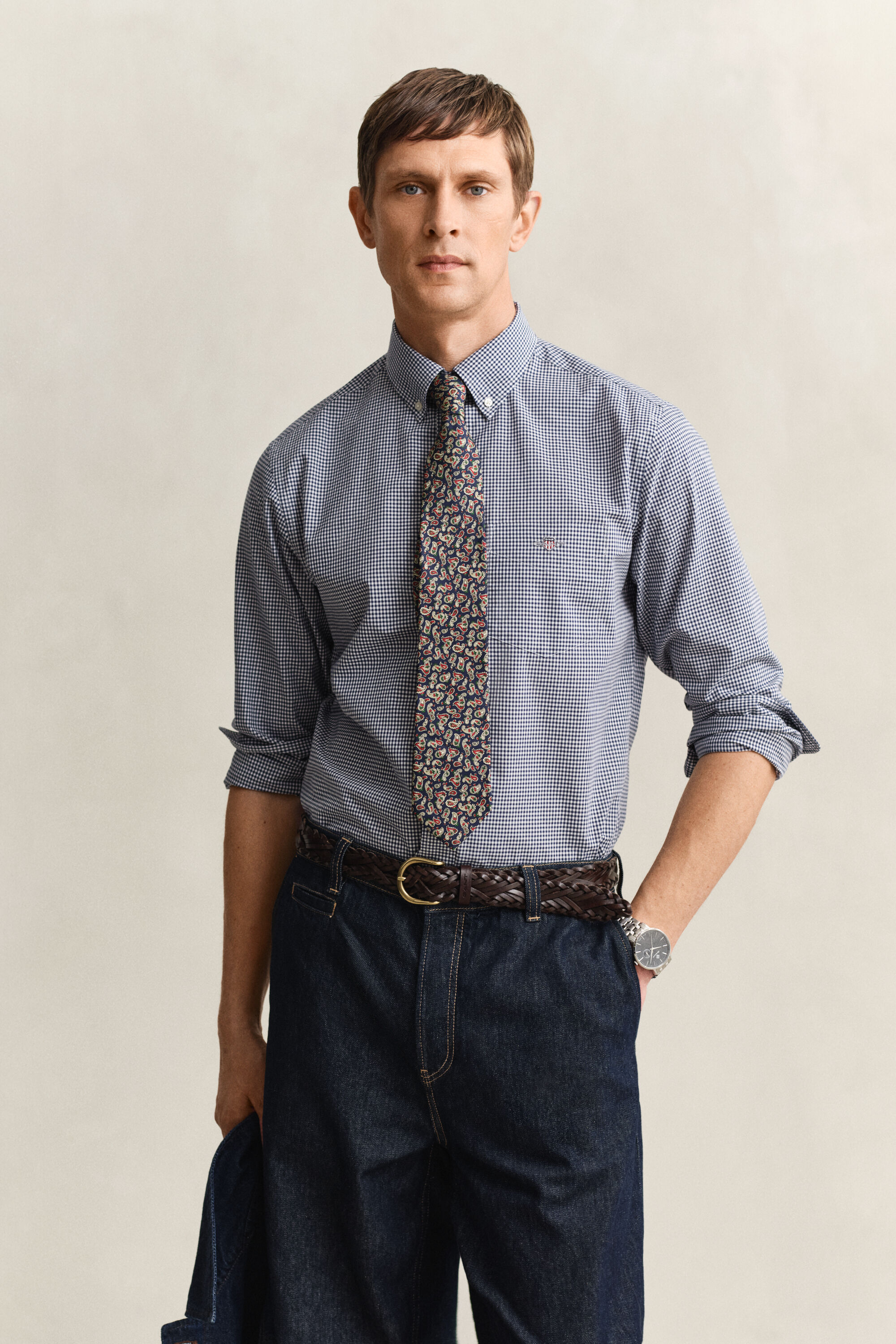 Klassiek poplin overoverhemd met Gingham-ruitje