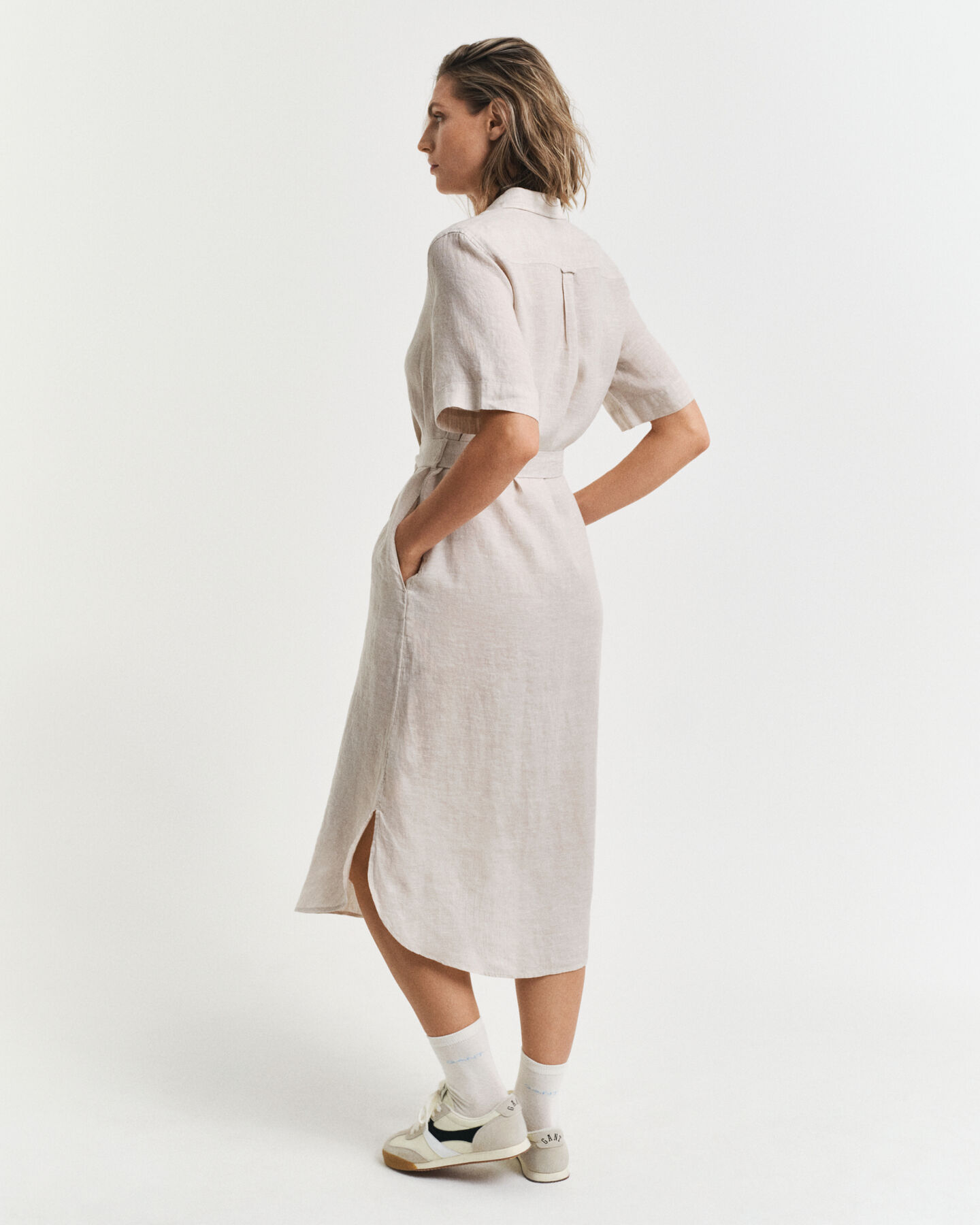 Linnen overhemdjurk met korte mouwen