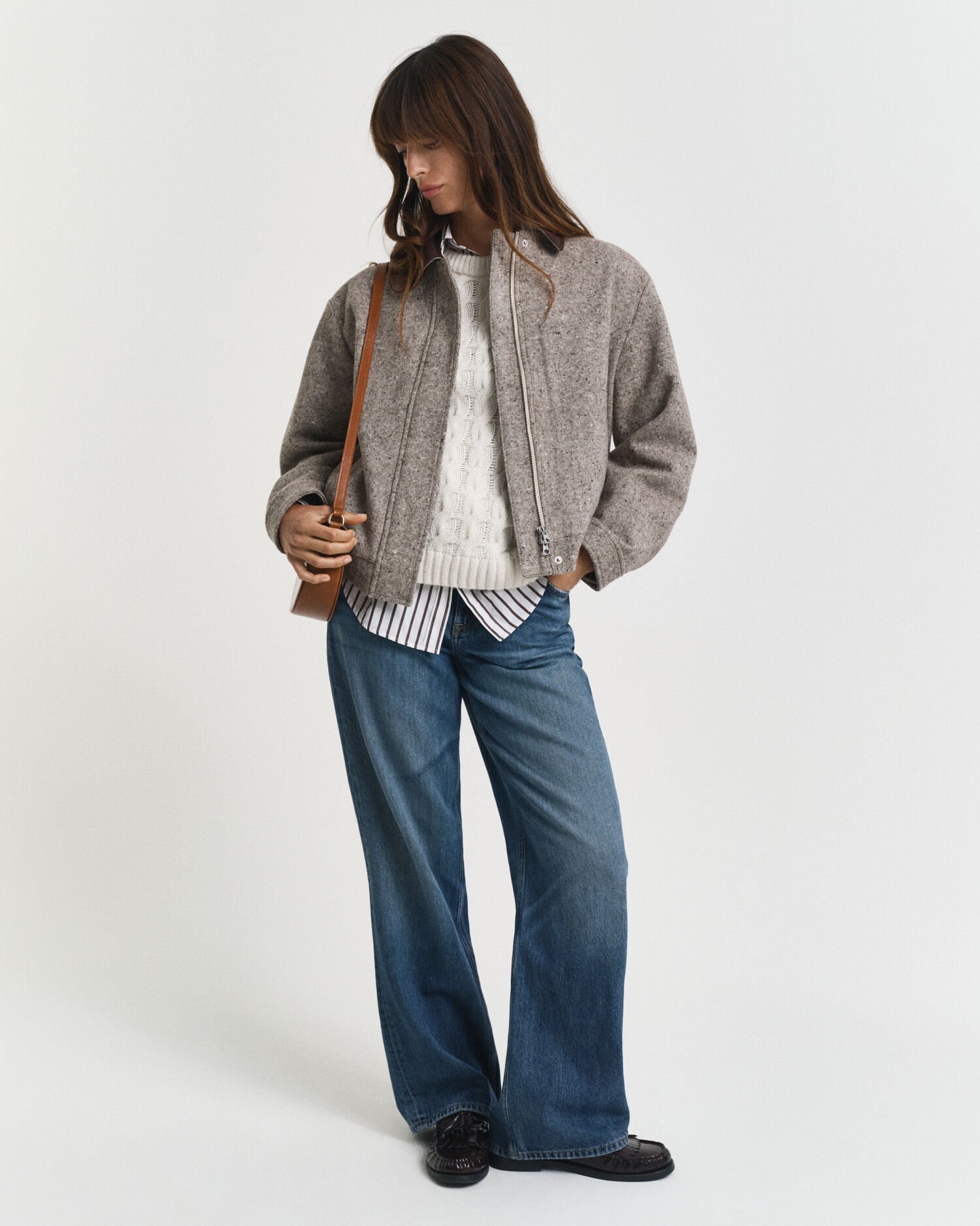 Wollen jas met contrasterende kraag