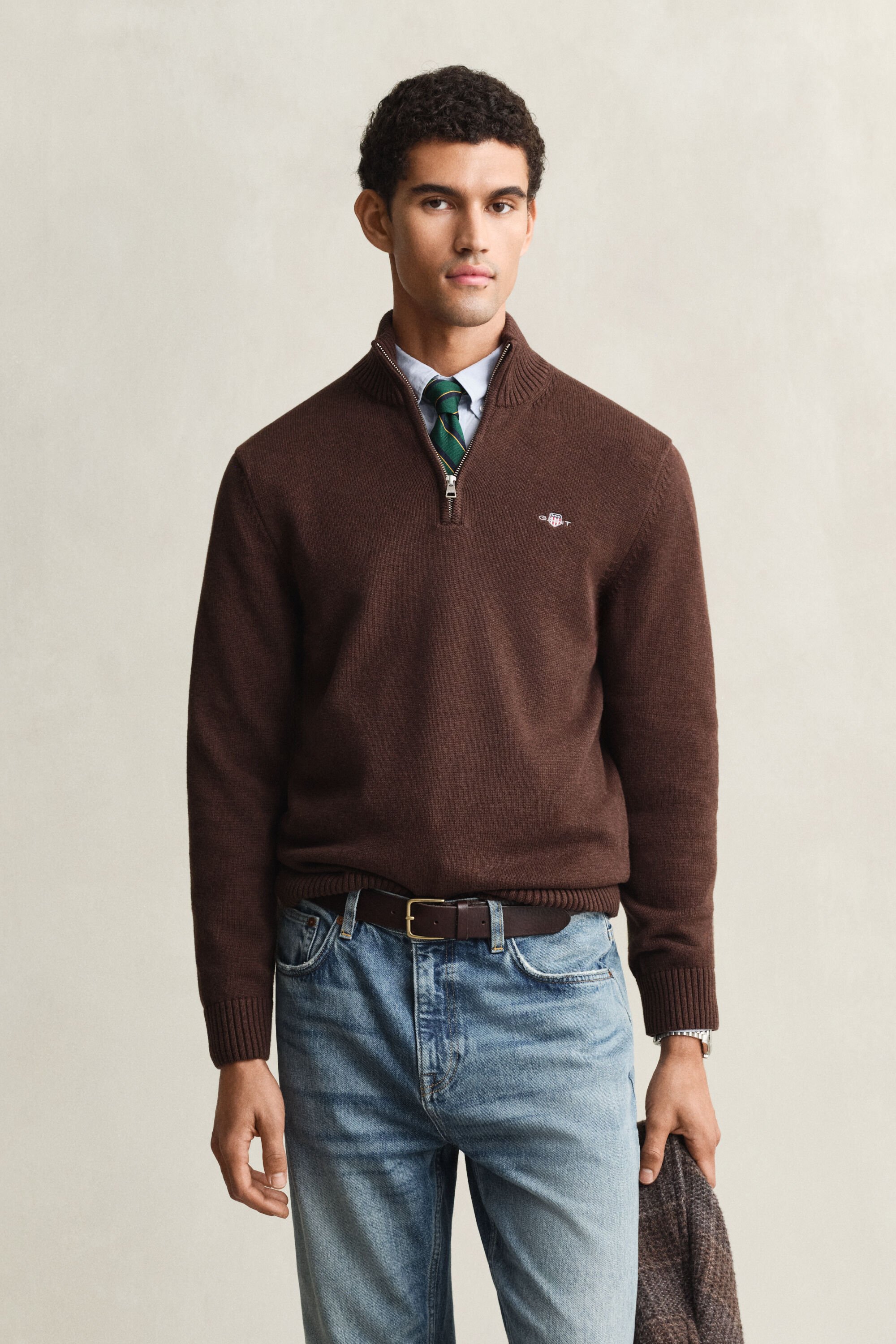 Casual katoenen trui met korte rits