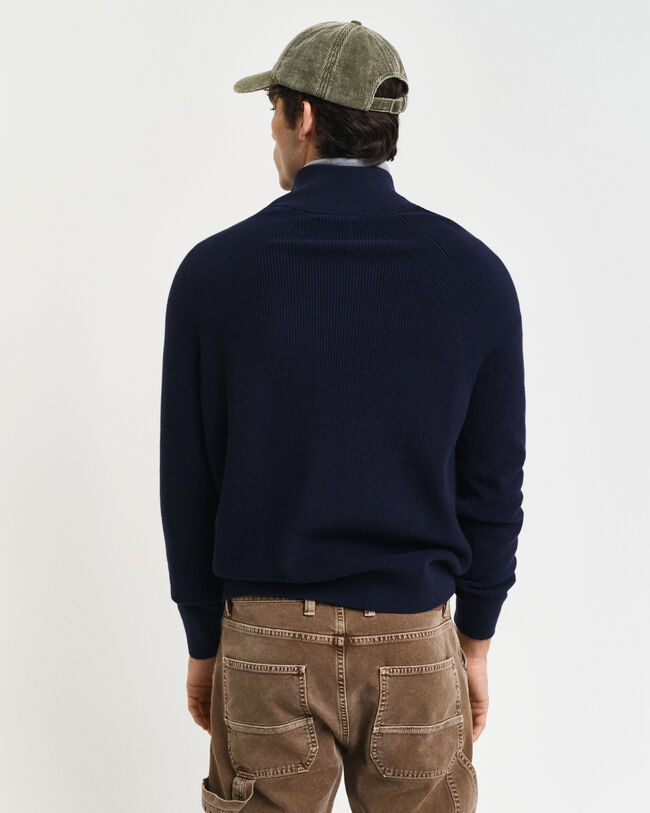 Trui met korte rits van geribde katoen-wolmix