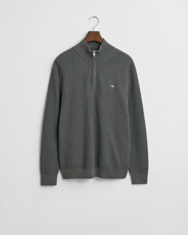 Katoenen Textured sweater met korte rits