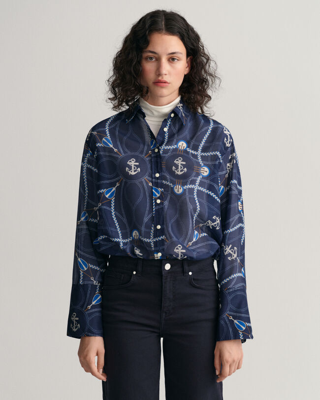 Relaxed Fit blouse van katoen en zijde met Sailing-print