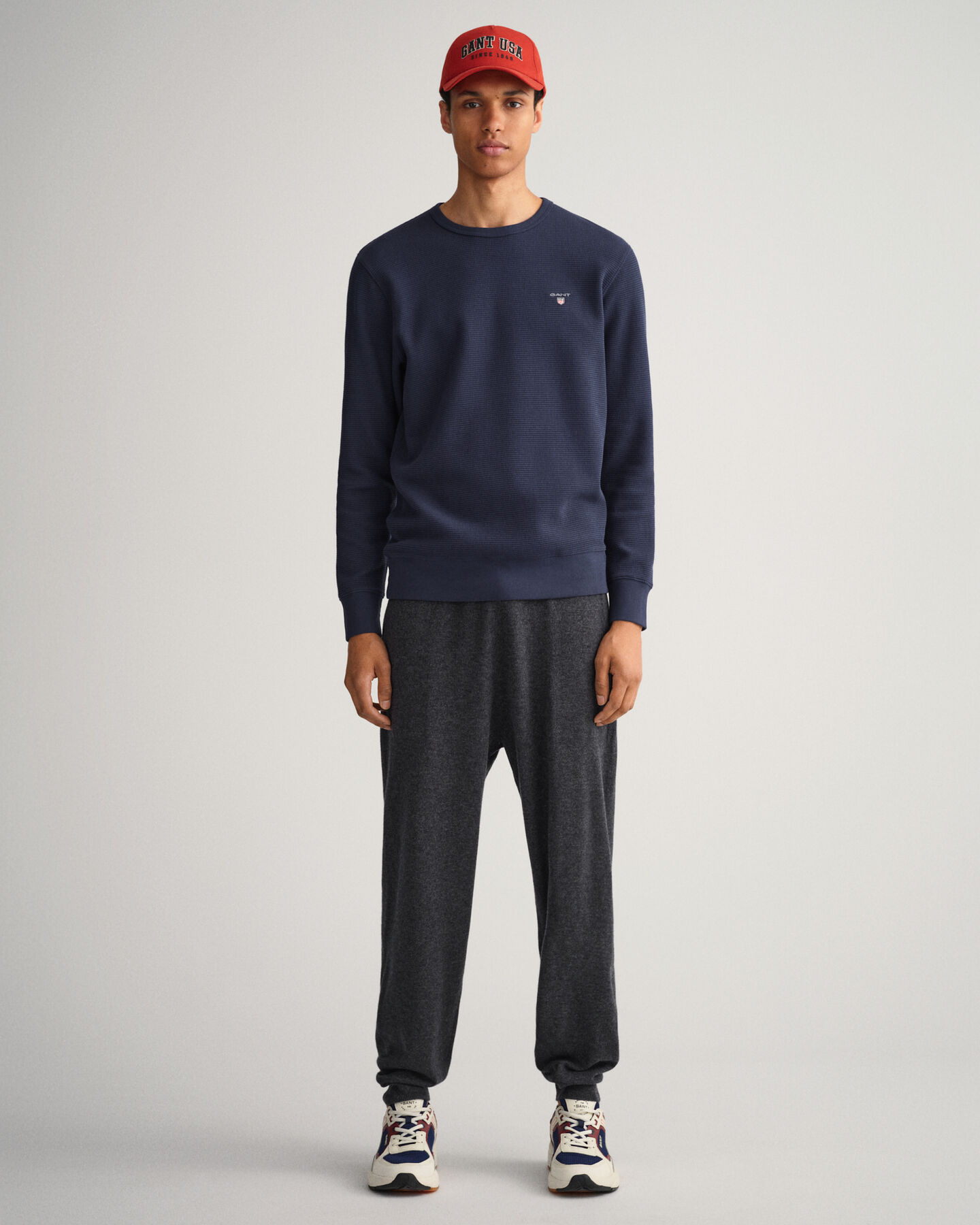 Waffle sweatshirt met ronde hals