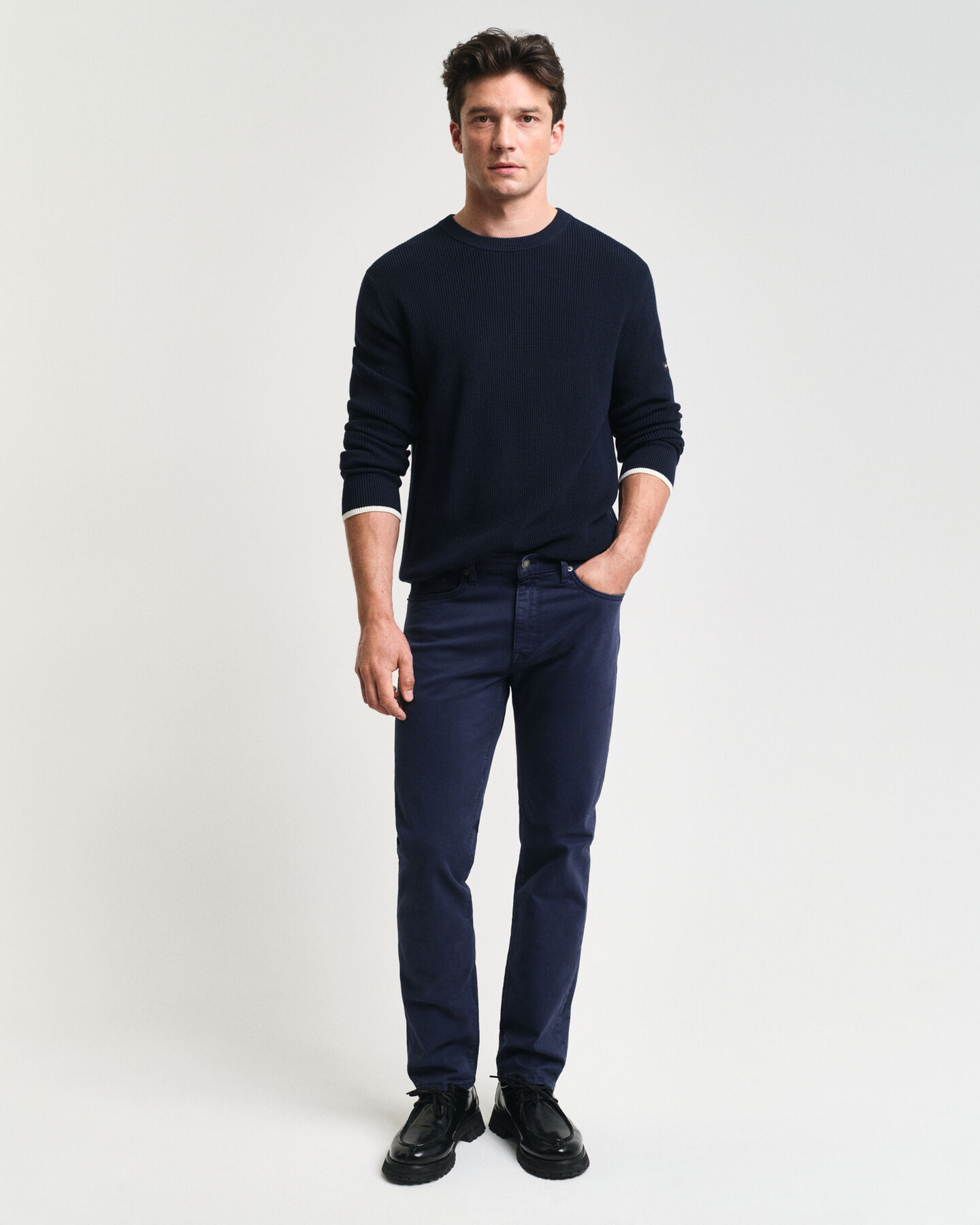 Geribde katoenen trui met ronde hals