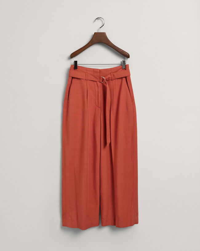 Cropped broek met wijde pijpen en ceintuur