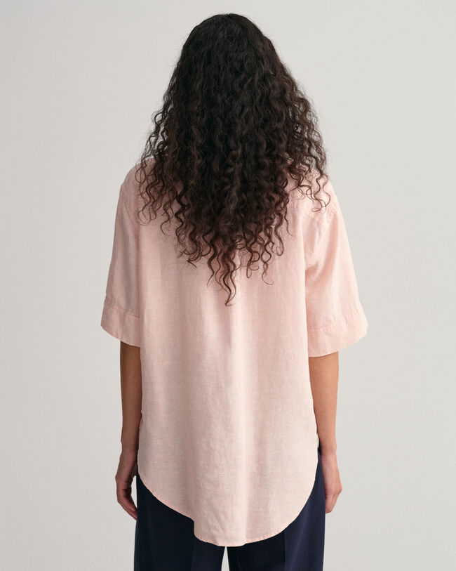 Regular Fit chambray overhemd met halflange mouwen van linnen