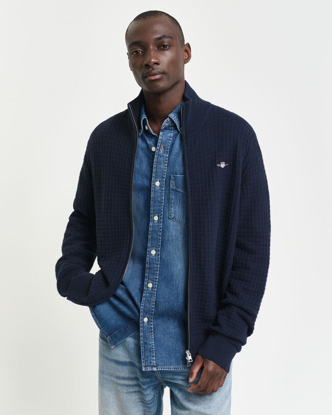 Katoenen vest met ritssluiting en textuur