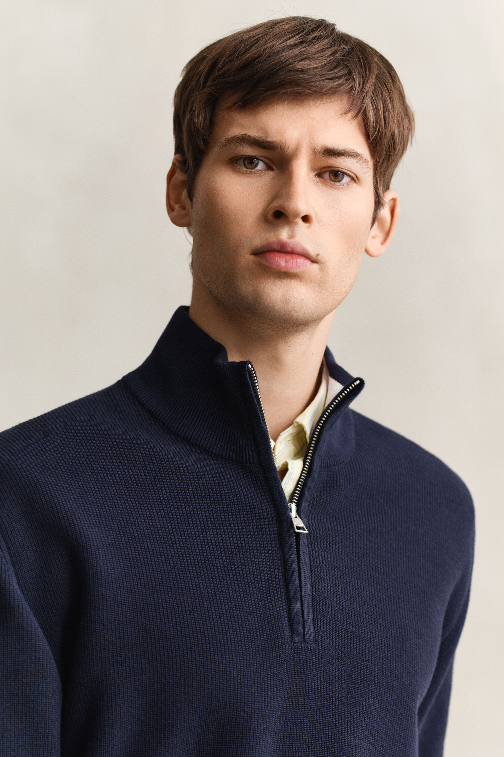 Katoenen trui met korte rits en ribbels