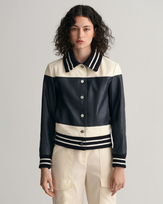 Leren jasje met kleurblokken