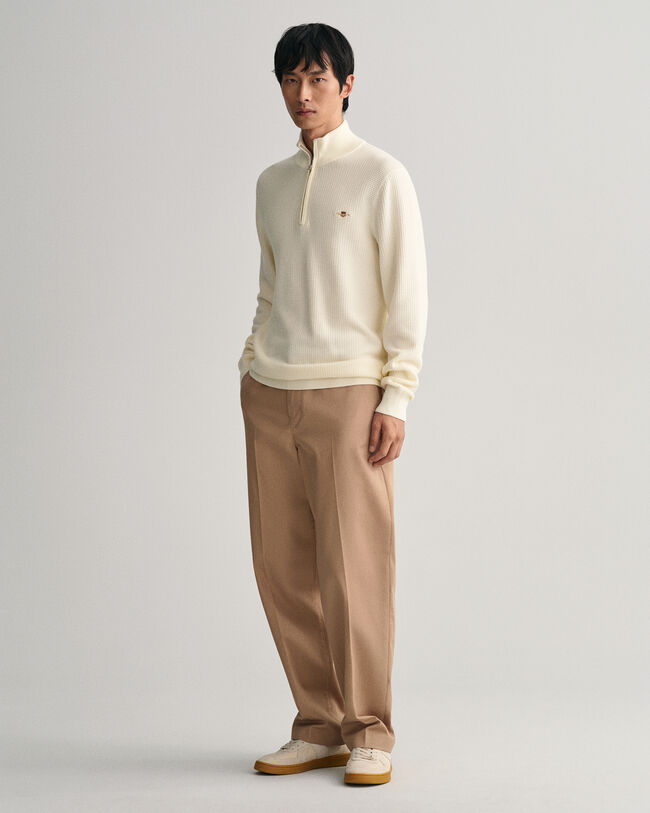 Katoenen Textured sweater met korte rits