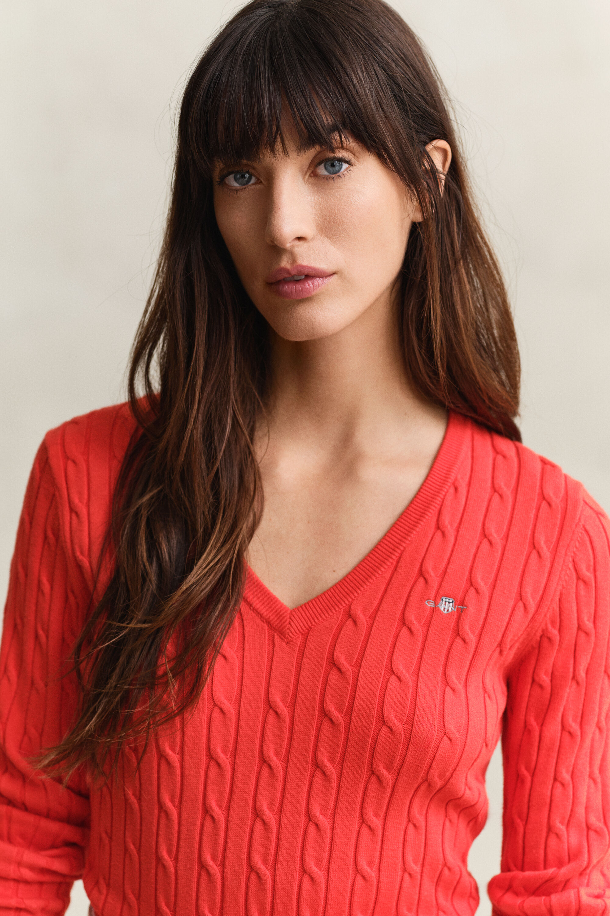 Kabelgebreide trui met V-hals