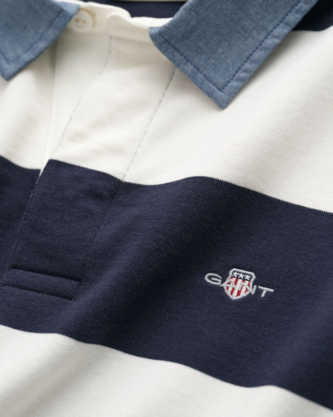 Gestreepte Heavy Rugger met chambray kraag