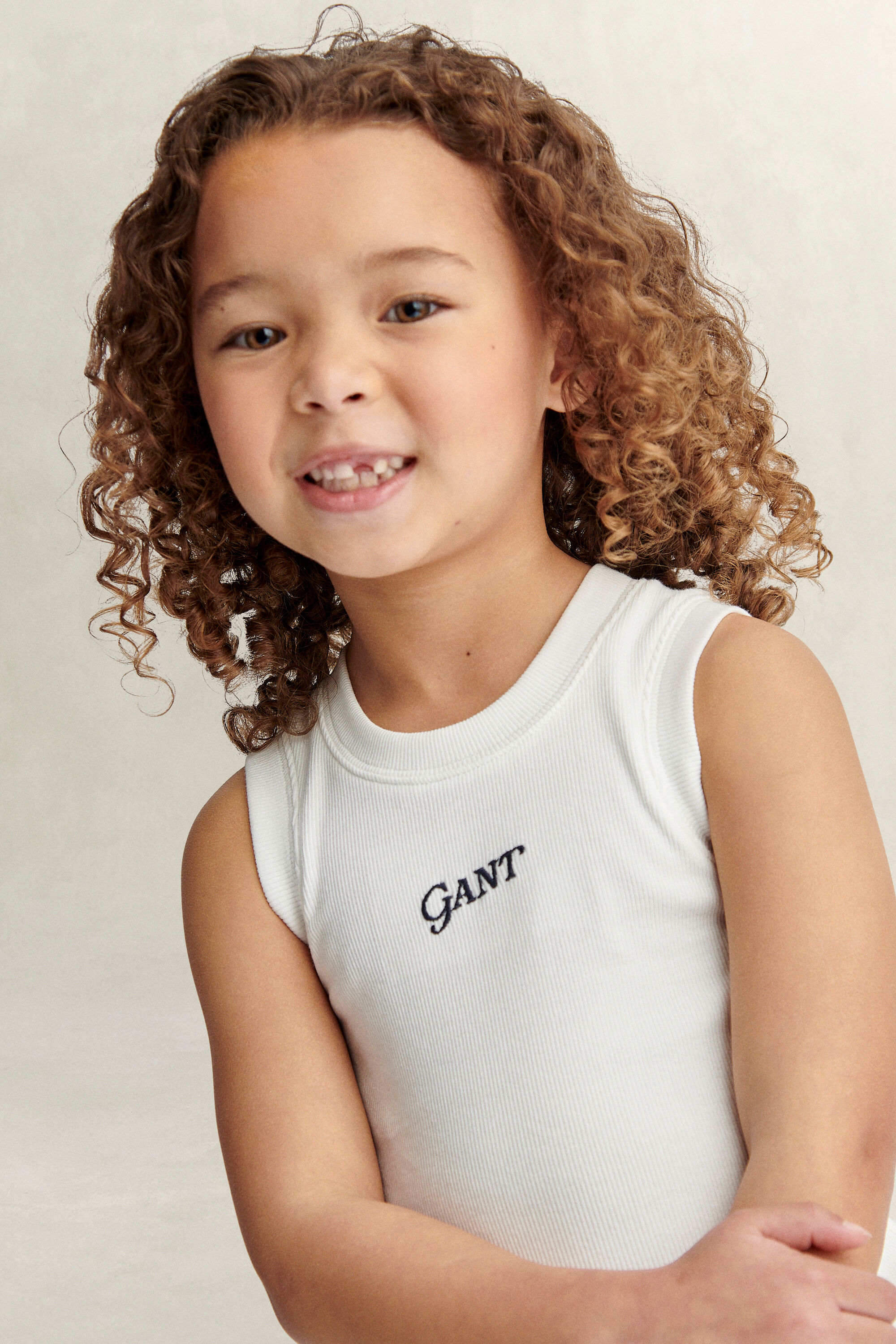 Girls geribde tanktop met logo