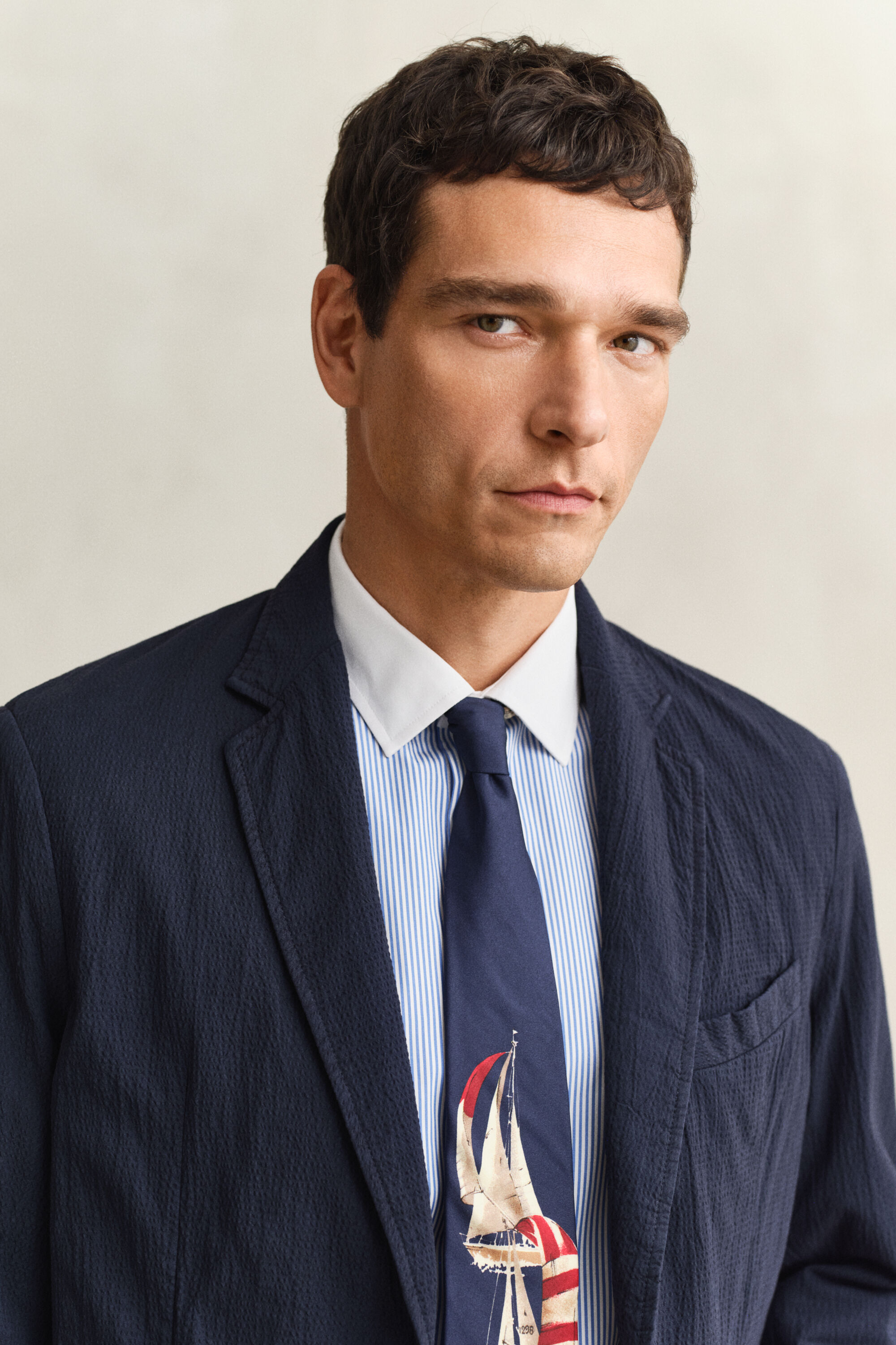 Blazer van seersucker