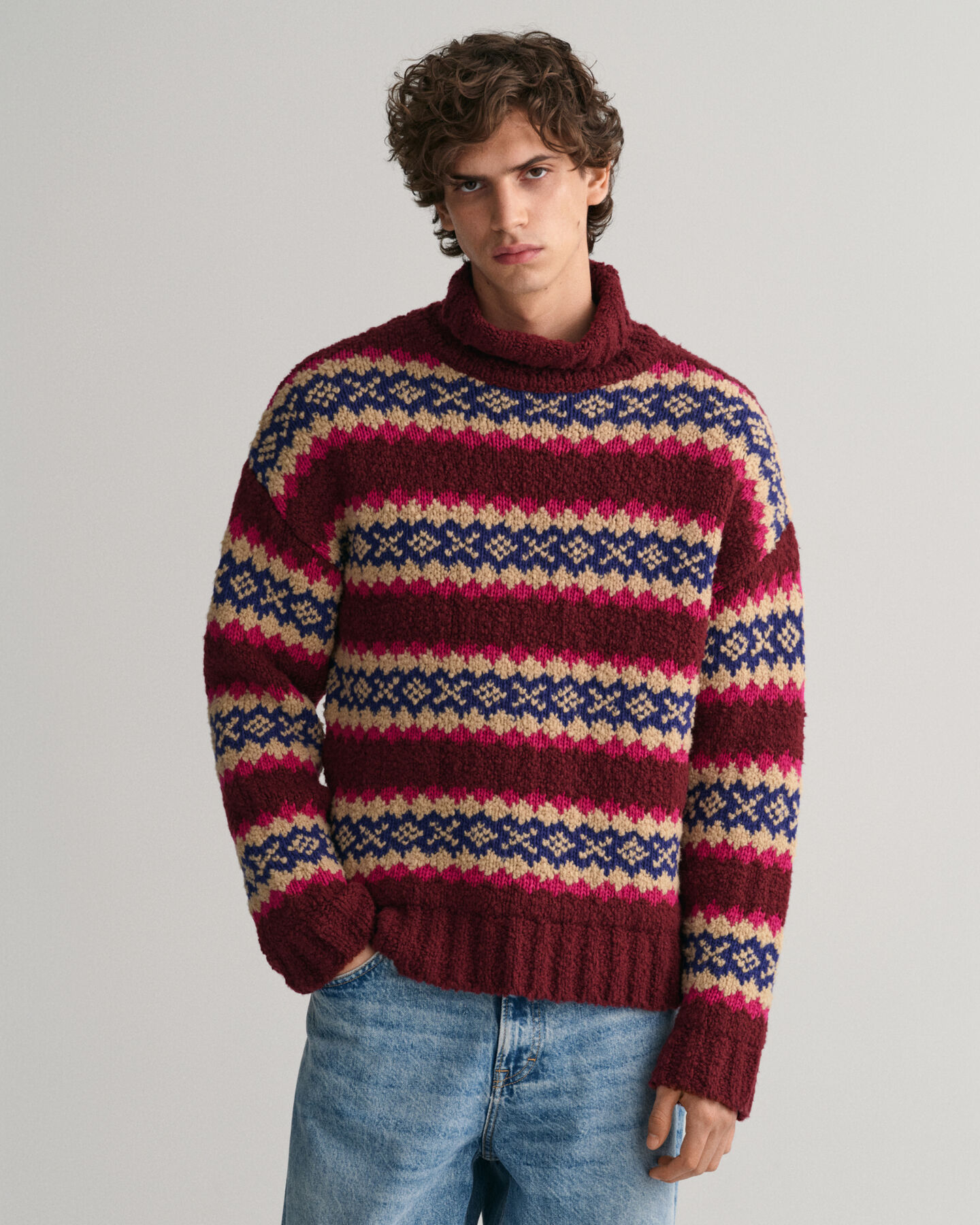 Fair Isle trui met trechterhals
