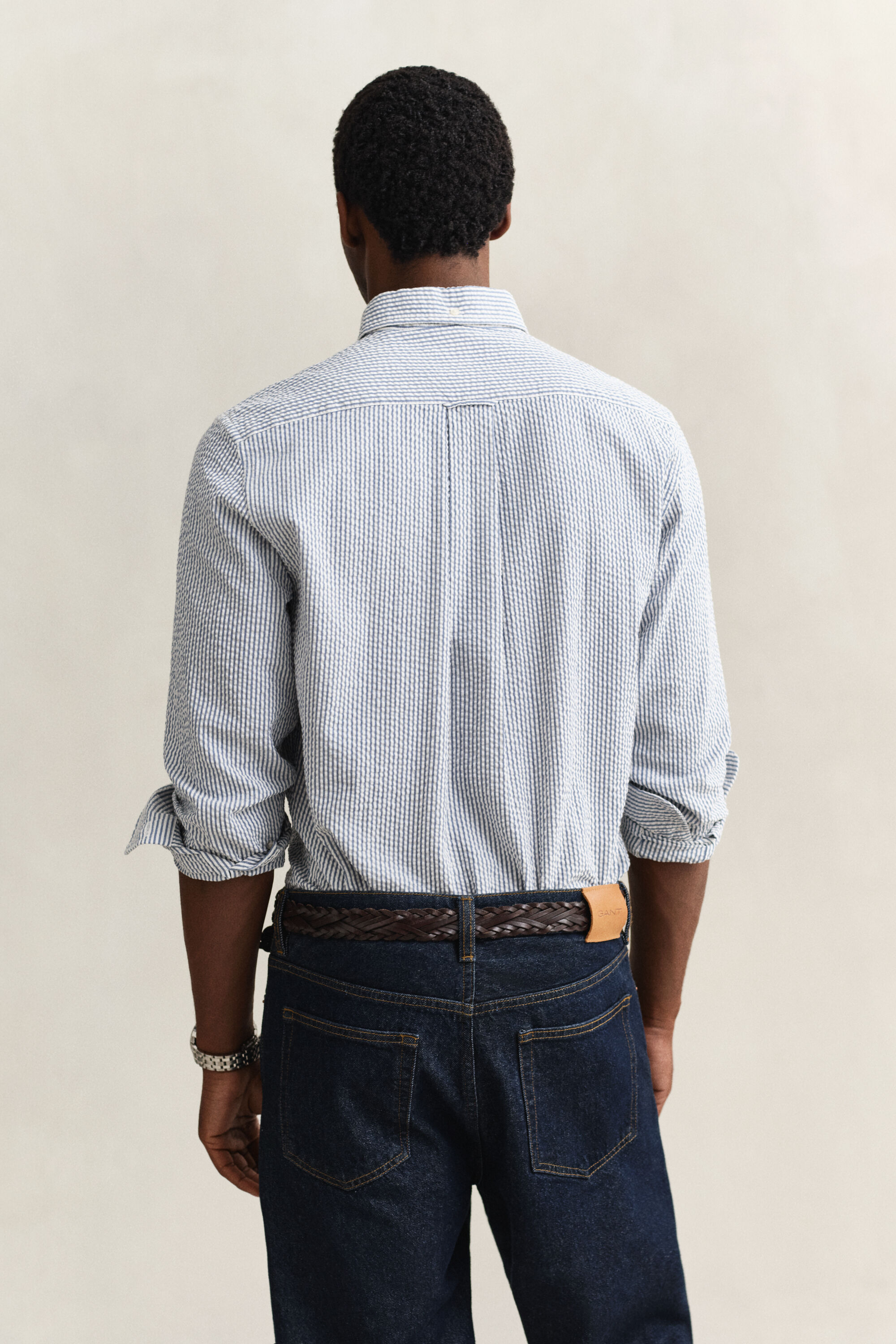 Regular Fit Seersucker overoverhemd met streepje