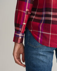 Regular Fit geruit overhemd van katoen en zijde