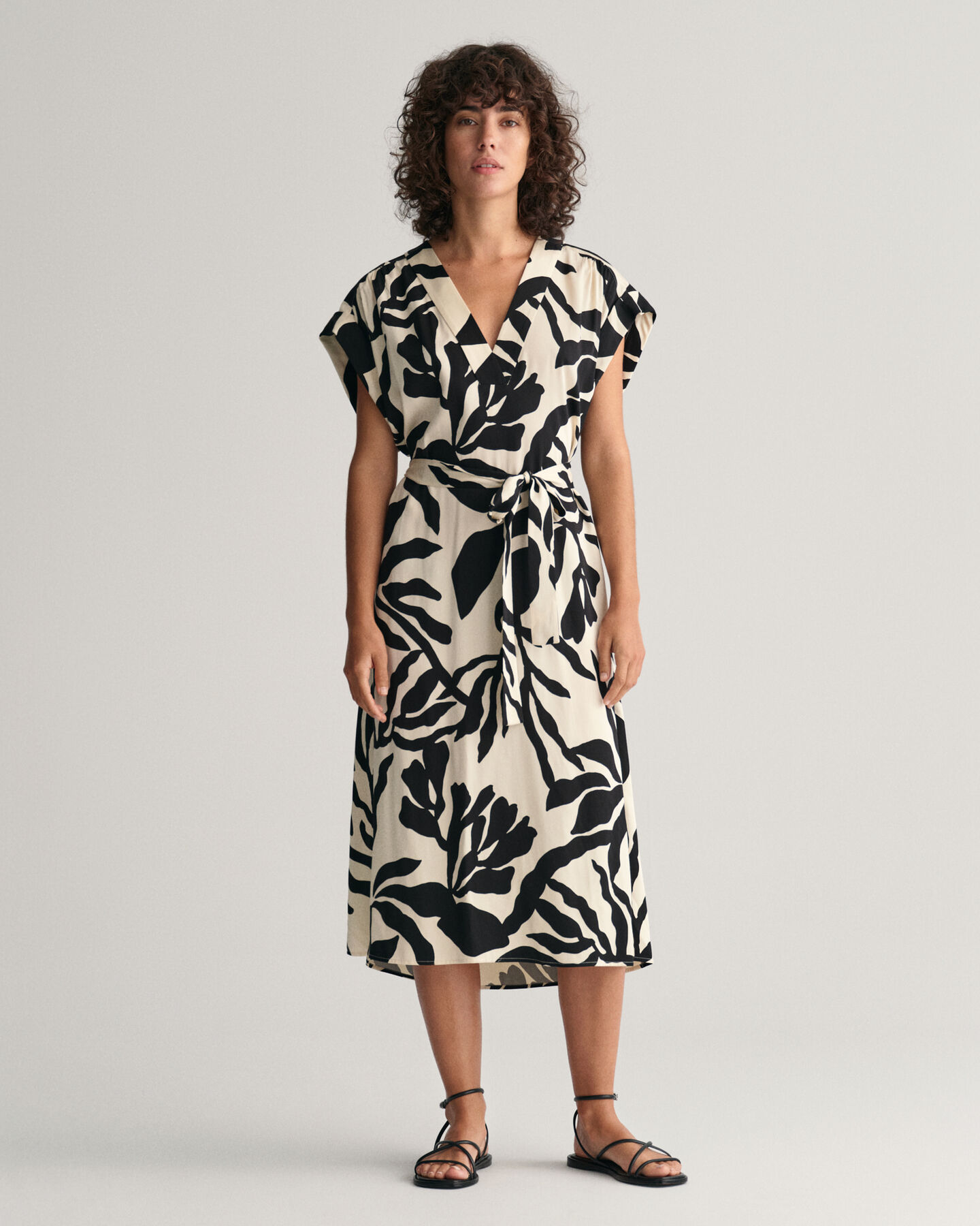 Palm Print jurk met korte mouwen