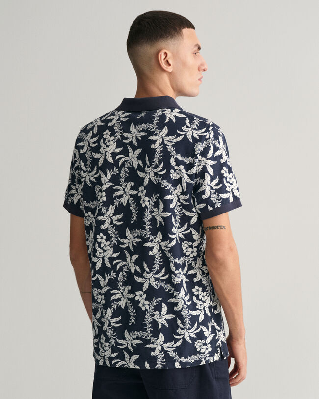 Palm Lei Print piqué poloshirt