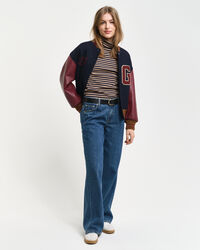 Gestreepte coltrui met rib en lange mouwen