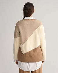 Color Blocked katoenen sweater met ronde hals