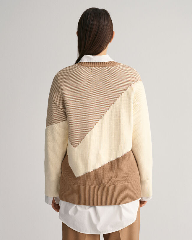 Color Blocked katoenen sweater met ronde hals