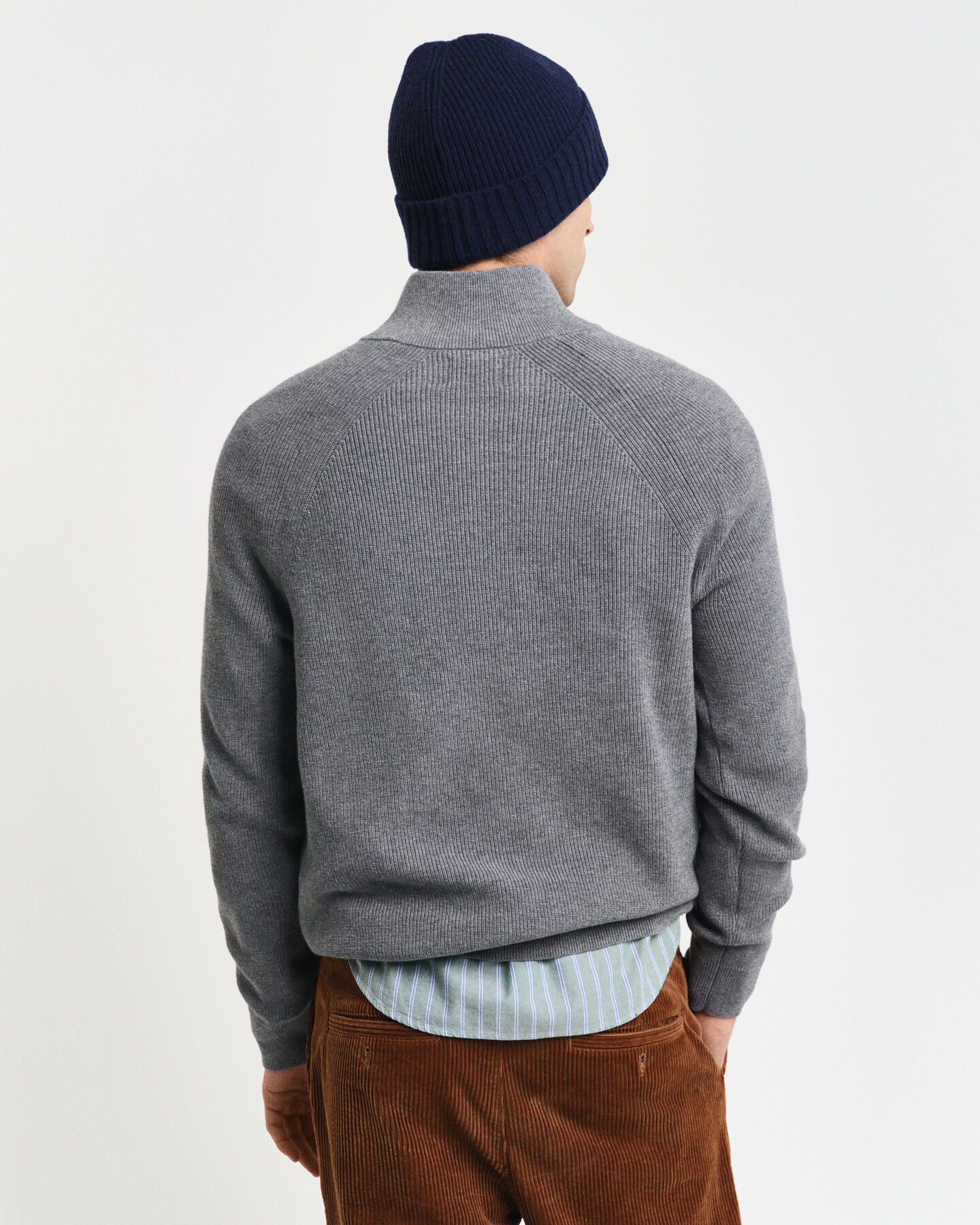 Trui met korte rits van geribde katoen-wolmix