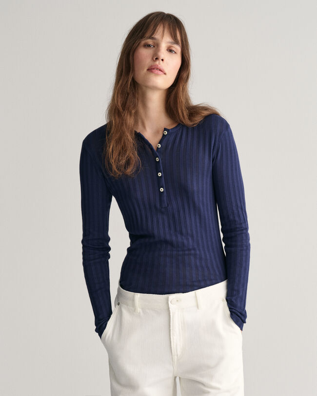Geribd Henley T-shirt met lange mouwen