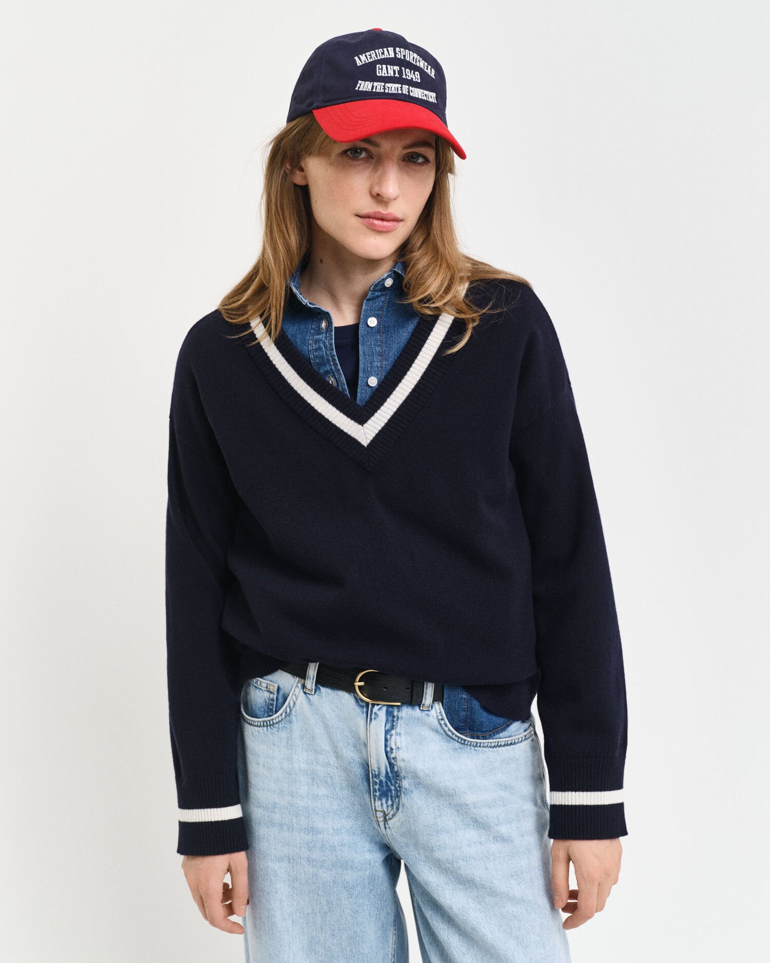 Trui met V-hals en contrast van buitengewoon zachte lamswol