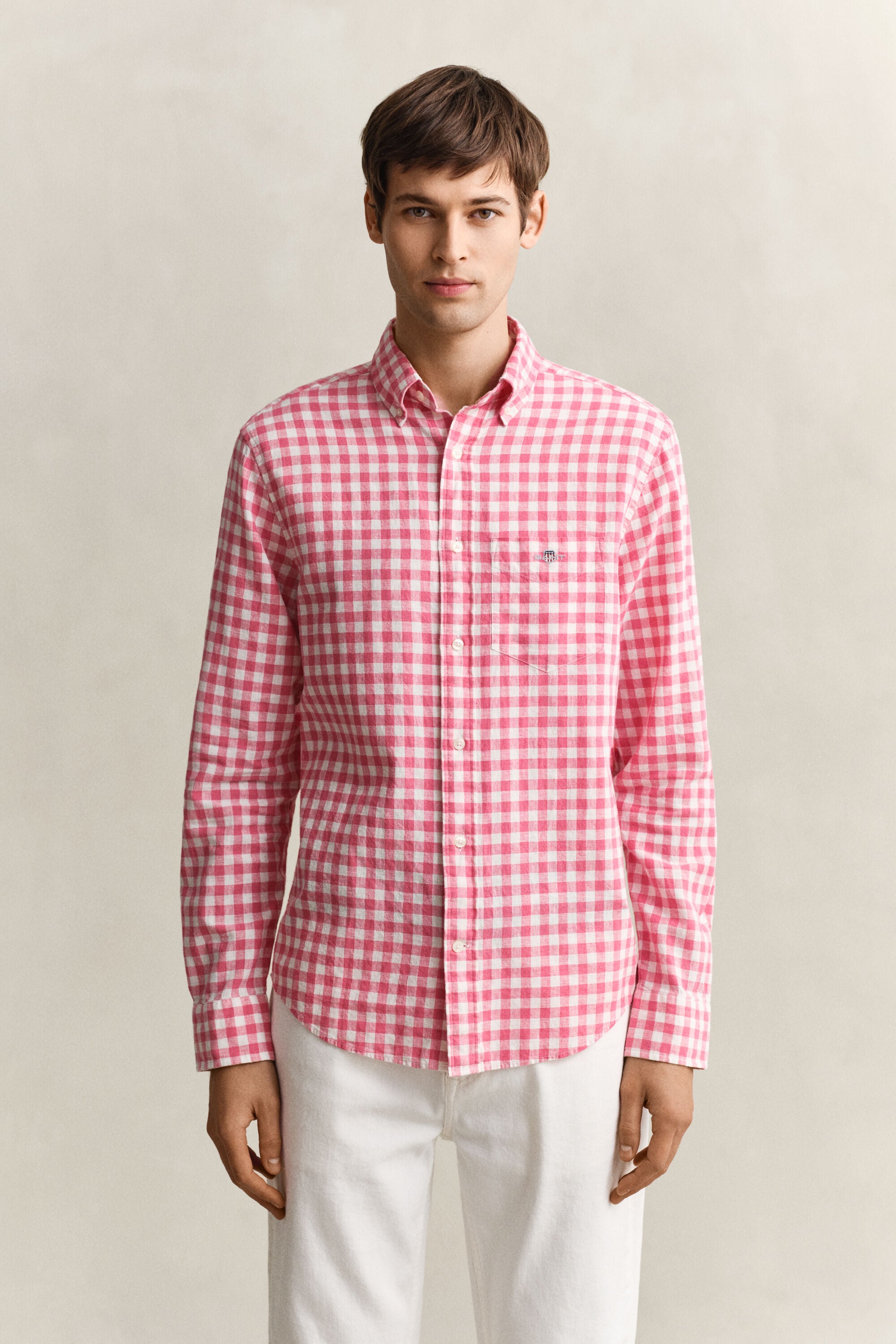 Overoverhemd van linnenmix met Gingham-ruitje