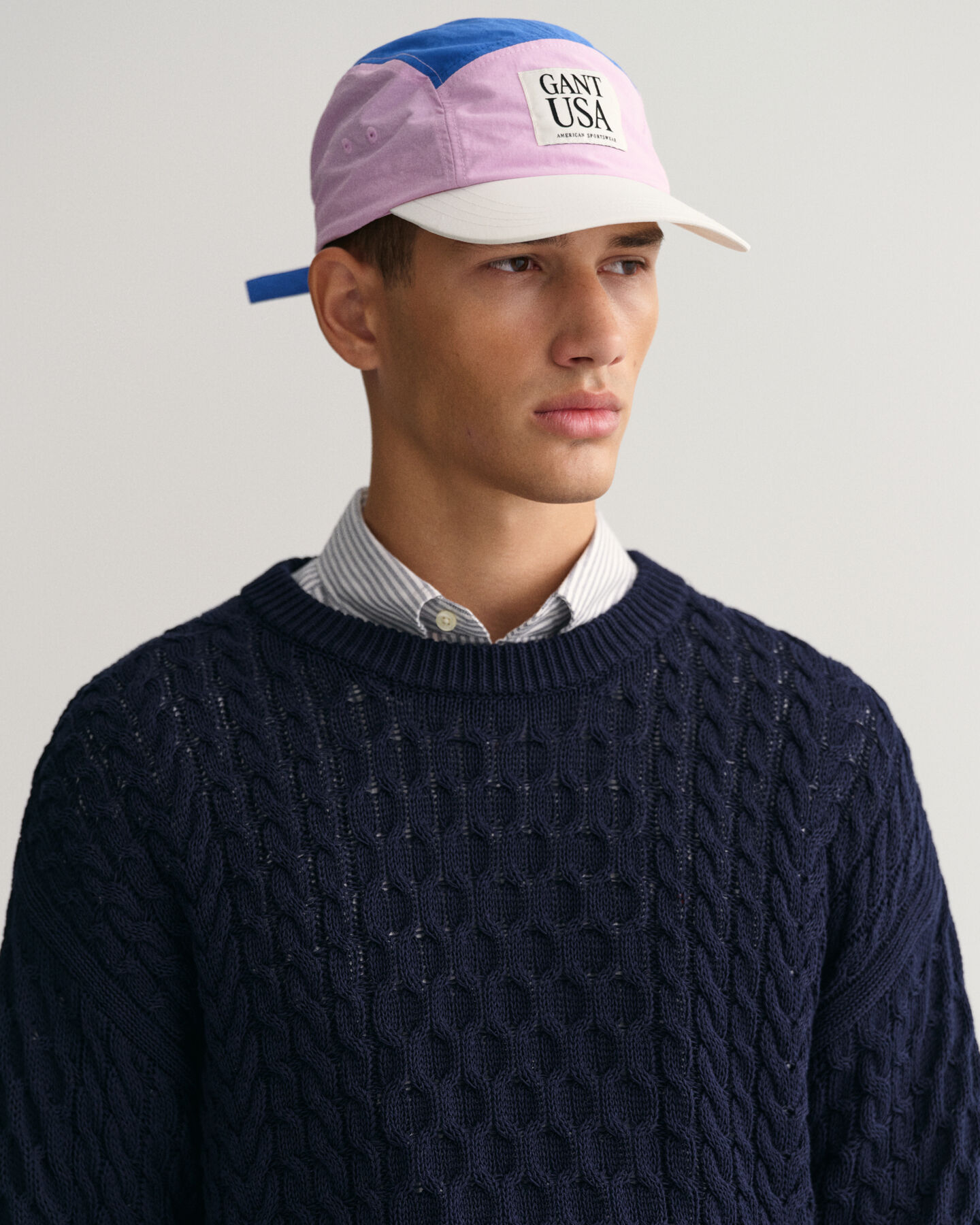 Katoenen gebreide kabeltrui met ronde hals