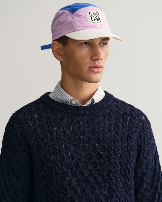 Katoenen gebreide kabeltrui met ronde hals