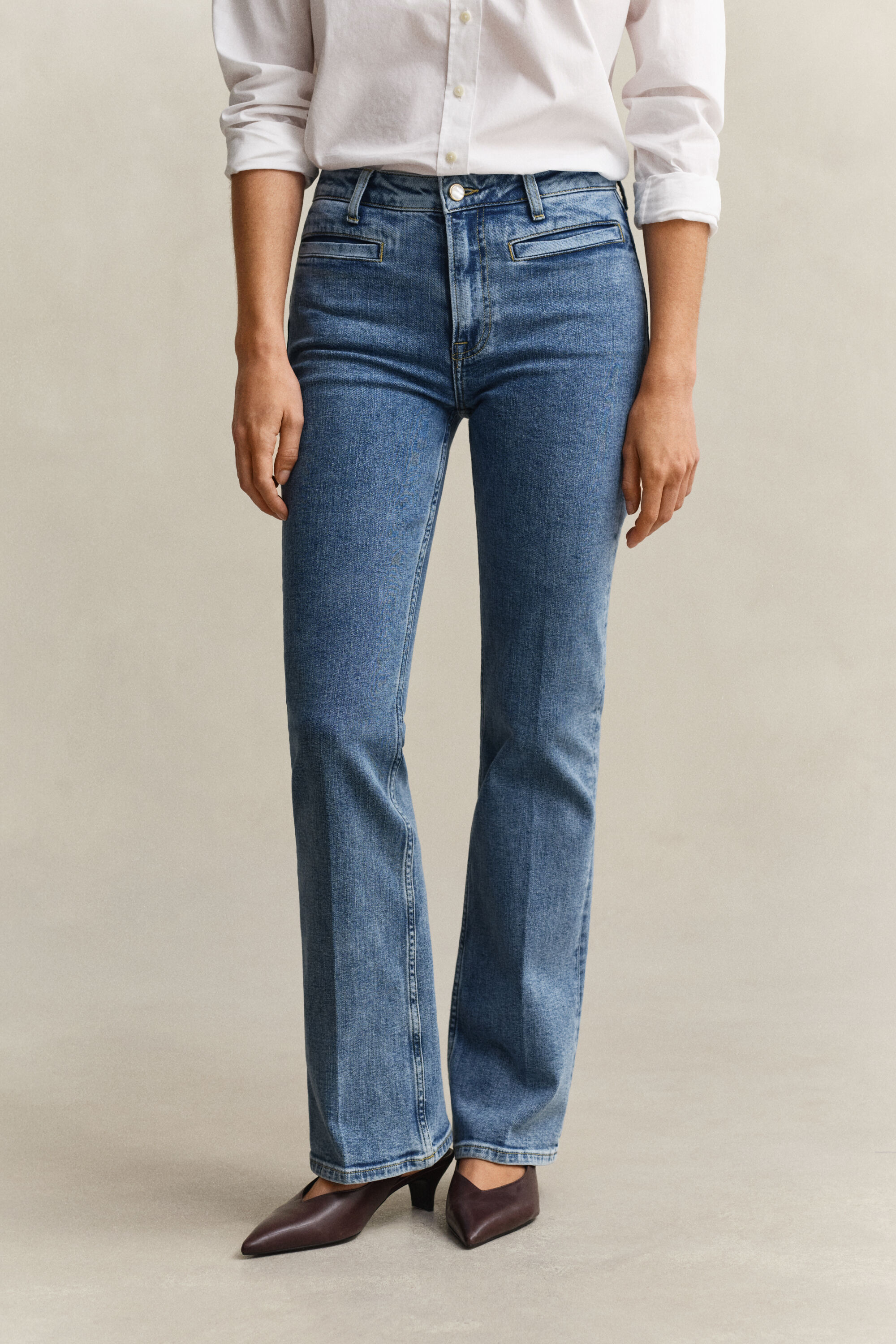 Monogram jeans met wijduitlopende pijpen